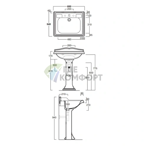 Пьедестал для раковины SIMAS Arcade AR824/AR834/AR844/AR854 белый - фото 2