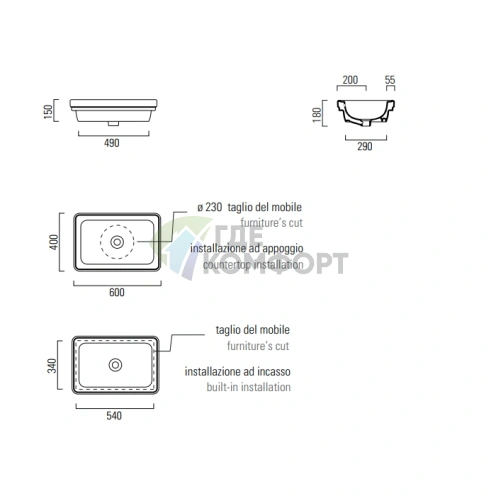 Встраиваемая раковина GSI Classic 60x40 см с переливом, белая - фото 2