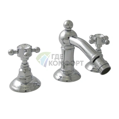 Смеситель для биде Nicolazzi Half Dome Crystal на 3 отверстия с донным клапаном, излив 127 мм, хром (1415CR93) - фото 1