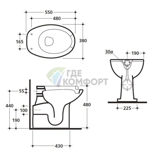 Унитаз-биде Kerasan Comunita подвесной для маломобильных групп, белый (20401) - фото 2