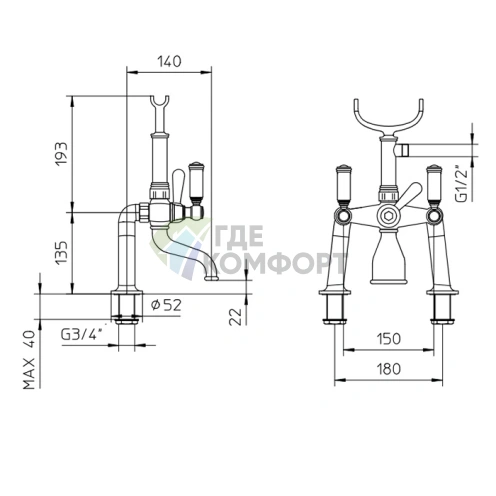 Смеситель для ванны Bossini Liberty с душем, античная бронза (Z001106.022) - фото 2