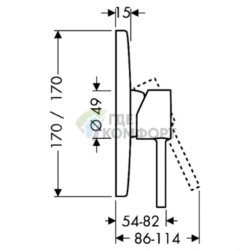 Встраиваемый однорычажный смеситель для душа AX Starck (внешняя часть), хром (10616000) - фото 2