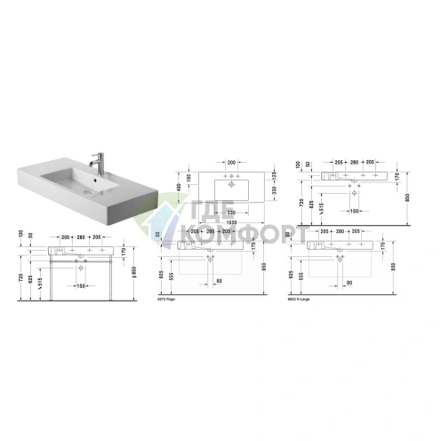 Раковина Duravit Vero для мебели с перел с 3 отв под смеситель 1050x490мм Цвет Черный - фото 2