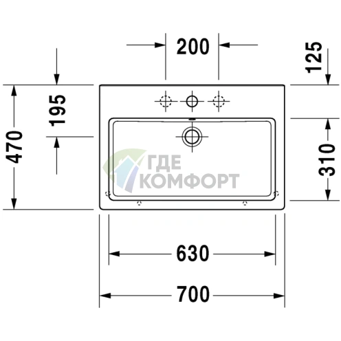 Раковина Duravit Vero для мебели с переливом, 700x470 мм, черный (454700800) - фото 2