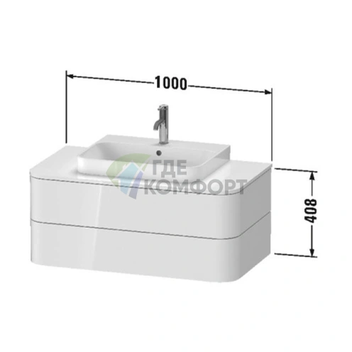 Подвесная тумба Duravit Happy D.2 Plus 408x1000x550мм с 2 ящиками, белый глянец (HP497102222) - фото 2