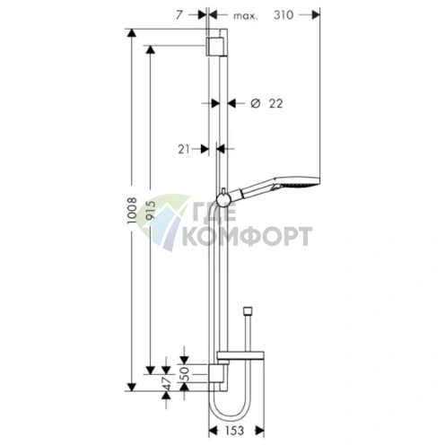 Душевой набор HG Raindance Select E: штанга 900 мм с функцией RainAir и WhirlAir, ручной душ 120 мм (26621400) - фото 2