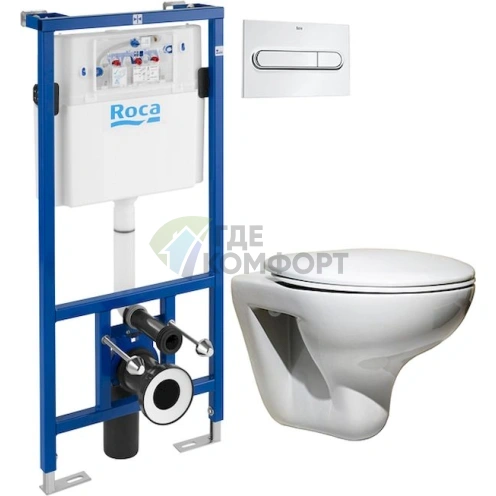 Комплект подвесного унитаза Roca Mateo с инсталляцией DUPLO и системой двойного смыва - фото 1