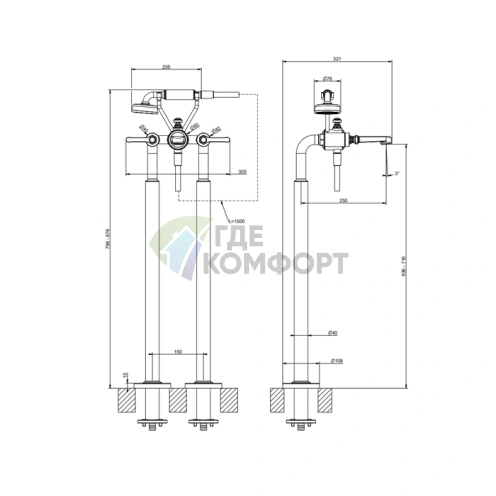 Напольный смеситель для ванны GESSI VENTI20 с ручным душем, хром (65128#031) - фото 2