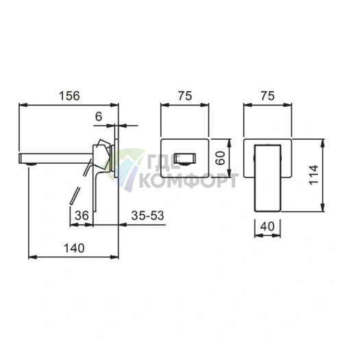 Смеситель для раковины Fantini Mint встраиваемый на 2 отверстия без донного клапана, хром (34 02 F809B) - фото 2