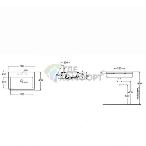 Подвесная раковина AZZURRA CHARME 68x46 см, белая, с отверстием под смеситель - фото 6
