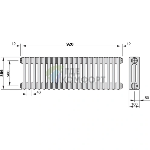 Трубчатый стальной радиатор Zehnder Charleston Z-3057/20 секций с боковым подключением N12 3/4 RAL 9016 - фото 3