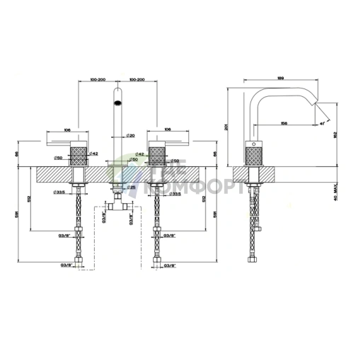 Смеситель для раковины GESSI 316 трёхдырковый без донного клапана, излив 156/201 мм, матовый хром (54112#239) - фото 2