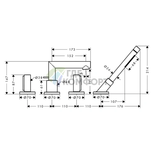 Смеситель AX Uno Zero для ванны: шлифованный черный хром (45444340) - фото 2