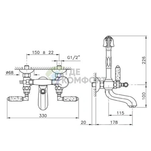 Смеситель для ванны и душа Nicolazzi Teide на 2 отверстия, хром (1901CR05) - фото 2