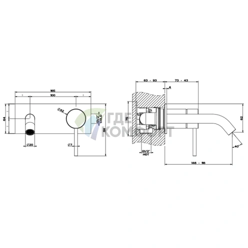 Встраиваемый смеситель GESSI 316 с изливом 147 мм, цвет steel brushed (54088#239) - фото 2