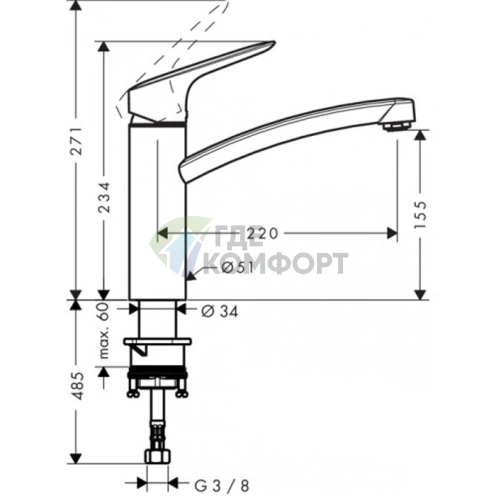 Кухонный смеситель Hansgrohe Logis M31: однорычажный, хром, для установки перед окном (71833000) - фото 2