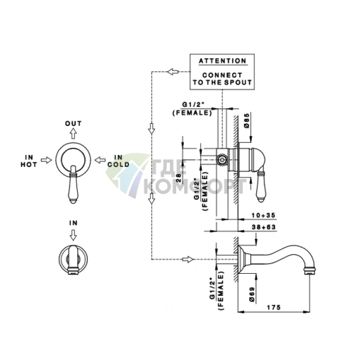 Однорычажный встраиваемый смеситель Nicolazzi Cristallo для умывальника, излив 175 мм, хром (3478CR33) - фото 2