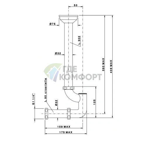 Сифон для раковины Nicolazzi 1 1/4 без донного клапана, тёмная бронза (5568BDB) - фото 2