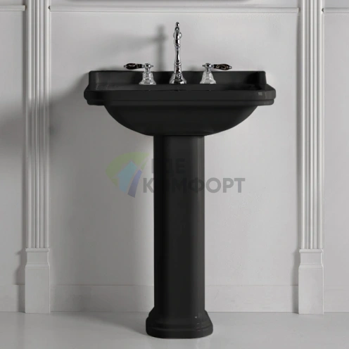 Керамическая раковина Kerasan Waldorf 80x55 см черная с хромированной заглушкой (4141K4nero/cr*1) - фото 1