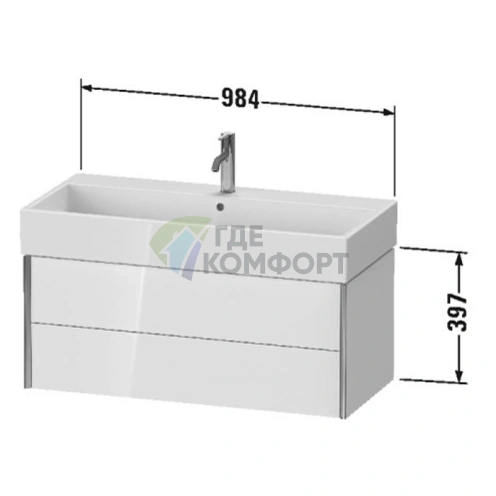 Подвесная тумба Duravit XViu для раковины 235010, 2 ящика, цвет walnut dark/черный матовый (XV43370B221) - фото 2