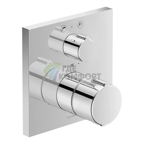 Термостатический смеситель Duravit C.1 для ванны скрытого монтажа — квадратный хром с переключателем (C15200017010) - фото 1