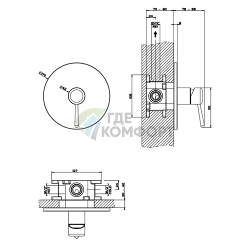 Gessi Goccia Встраиваемый Однорычажный Смеситель в Золоте CCP (44676#080) - фото 2