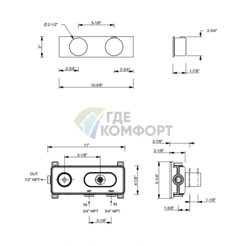 Встраиваемый термостат для душа Fantini AF/21 на 3 источника, цвет Matt Copper PVD (27 P9 A973B) - фото 2