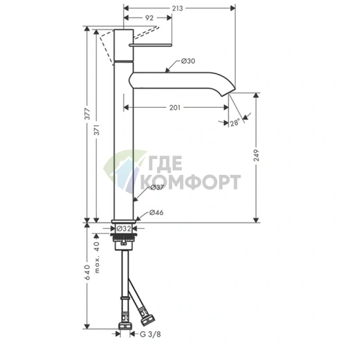 Смеситель для раковины AX Uno 250 мм, хром (38034000) - фото 2