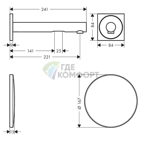 Электрический настенный смеситель AX Uno в матовом черном хроме (45111330) - фото 2