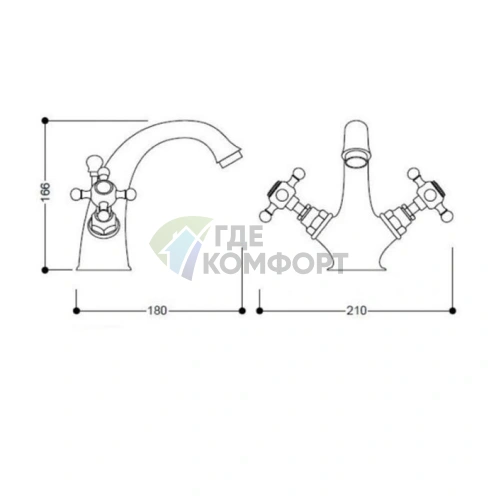 Золотой ретро-смеситель Kerasan для раковины на 3 отверстия (739191 oro) - фото 2