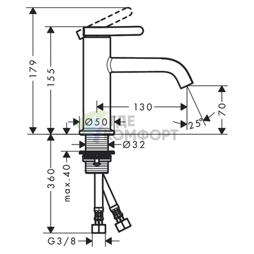 Смеситель для раковины AX One 70 без слива, цвет шлифованный никель (48001820) - фото 2