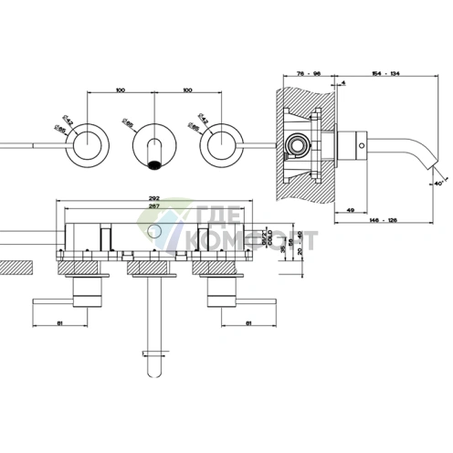 Встраиваемый смеситель GESSI 316 с изливом 146-126 мм, цвет Brushed Black Metal PVD (54092#707) - фото 2