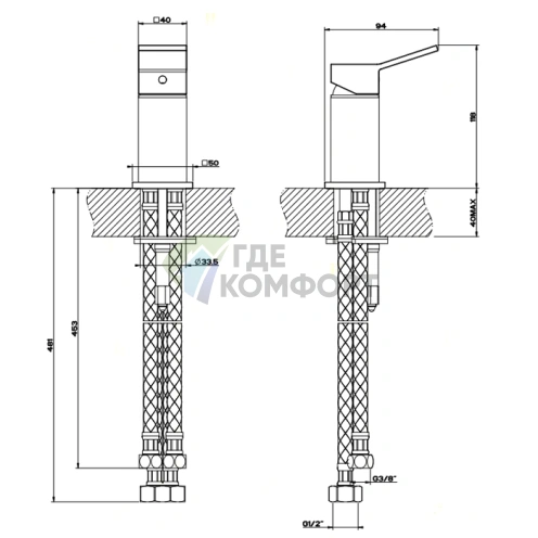 Рычаг удаленного управления Gessi Rettangolo K в хроме (53047#031) - фото 2