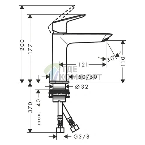 Смеситель для раковины Hansgrohe Logis 110 F хром без д/клапана (71253000) - фото 2