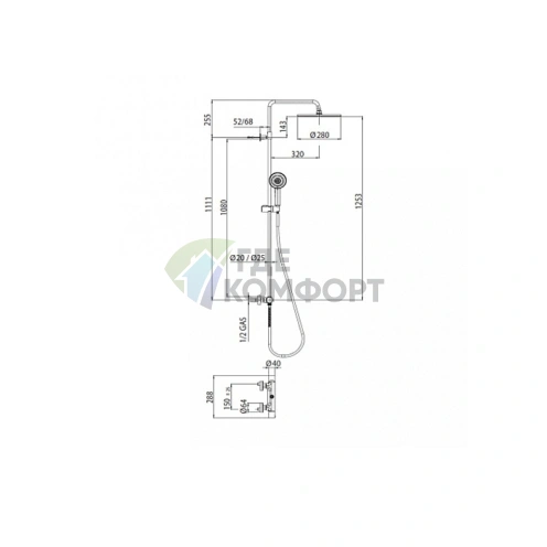 Настенная душевая колонна Bossini 20 мм с ручной лейкой CYLINDRICA и поворотным держателем в хроме (L10052.030) - фото 2