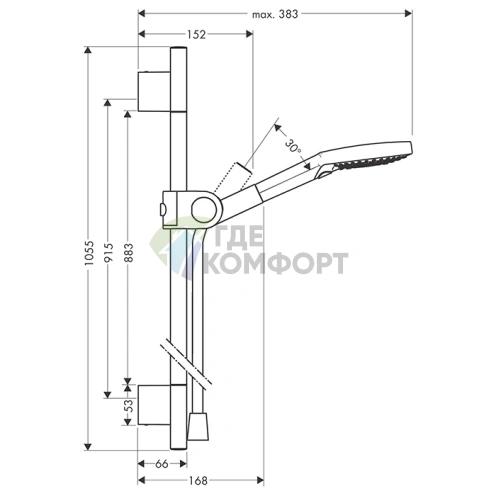 Душевой гарнитур AX Uno с ручным душем 3 режима и штангой (27987800) - фото 2