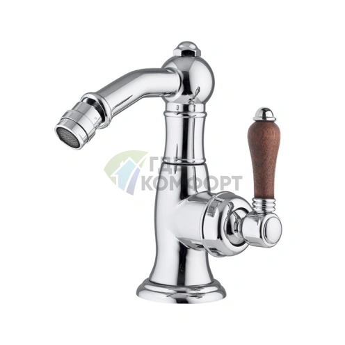 Смеситель для биде Nicolazzi Forest на 1 отверстие с донным клапаном и деревянными ручками, хром (3453CR77C) - фото 1