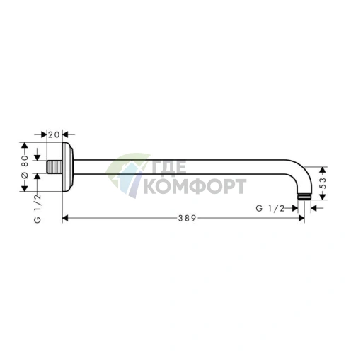 Держатель для верхнего душа AX Montreux настенный Classic 389 мм, шлифованный никель (27348820) - фото 2