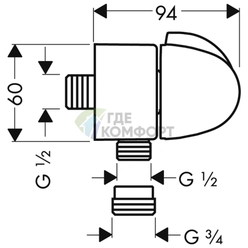 HG Fixfit Stop: Подсоединение шланговое с обратным клапаном и запорным вентилем G1/2 хром (27452000) - фото 2