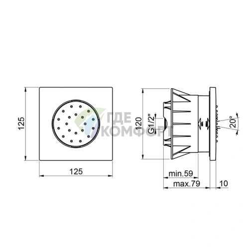 Встраиваемая форсунка Almar EMOTION SQUARE в хромированном исполнении: стиль и функциональность (E044085.CR) - фото 2