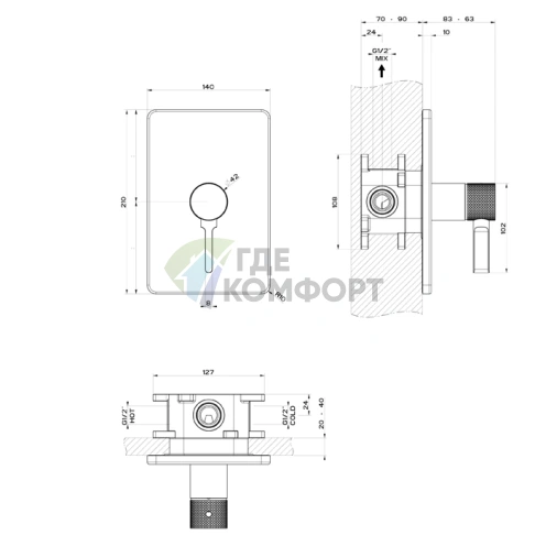 Встраиваемый смеситель GESSI INCISO на 1 источник (внешняя часть), цвет Finox (58061#149) - фото 2