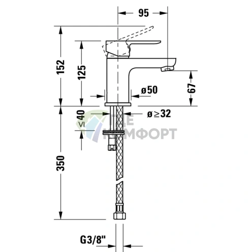 Смеситель для раковины Duravit A.1 на 1 отверстие, хром (A11010002010) - фото 2