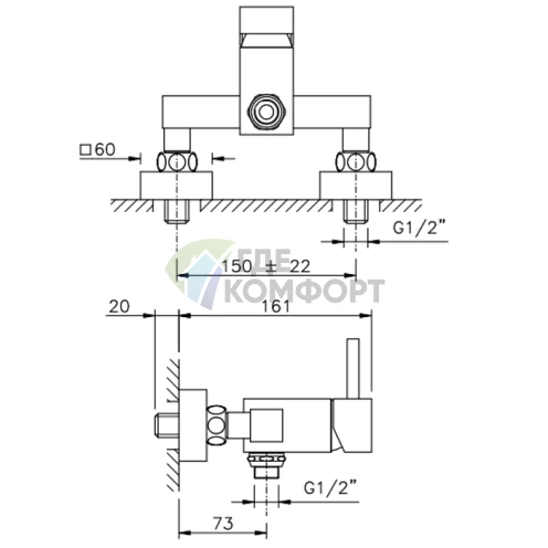 Смеситель для душа Nicolazzi Antelao настенный на 2 отверстия (3805CR) - фото 2