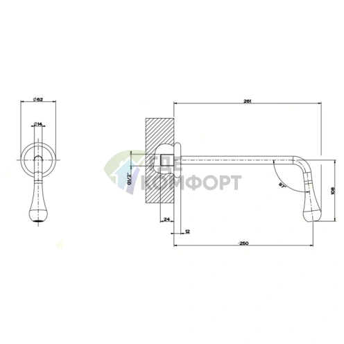Настенный излив Gessi Goccia 250 мм с дистанционным управлением (черный, комплект 33700/33743 не входит) (33719#299) - фото 2