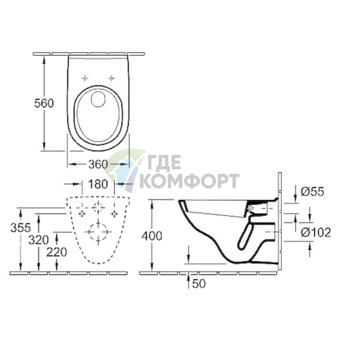Комплект инсталляции Villeroy & Boch O Novo 5660 D1 01 с белой кнопкой смыва - фото 9