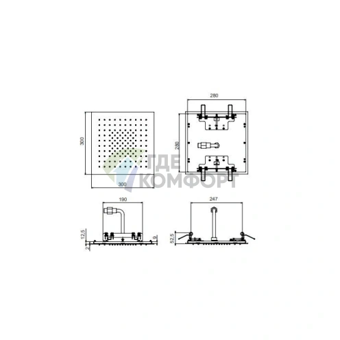Встраиваемый потолочный душ FANTINI ACQUAFIT 300x300 мм Matt British Gold PVD (79 P6 K052) - фото 2