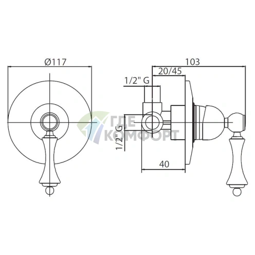 Смеситель Cezares Margot для душа со встроенной внутренней частью фото 3