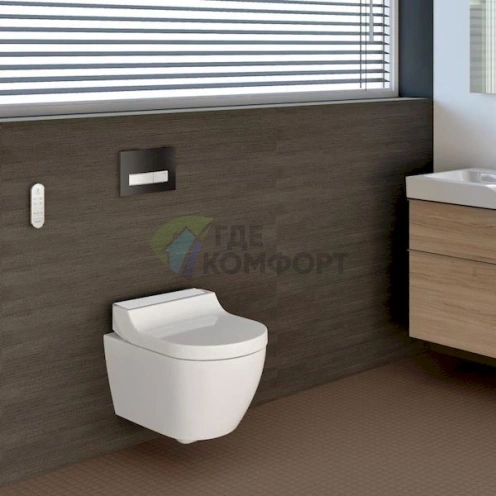 Подвесной унитаз Geberit AquaClean Tuma Comfort с панелью из белого стекла - фото 3