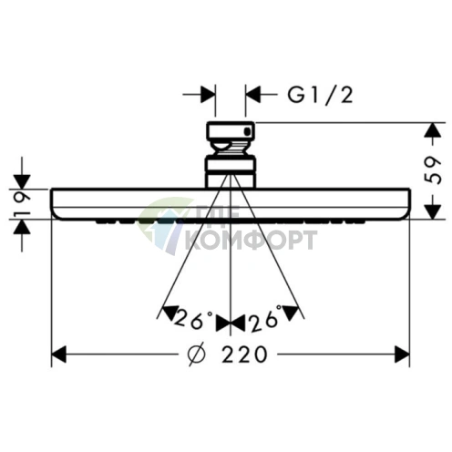 Верхний душ HG Croma 220 мм со шарнирным соединением, 1 струя, хром (26464000) - фото 2