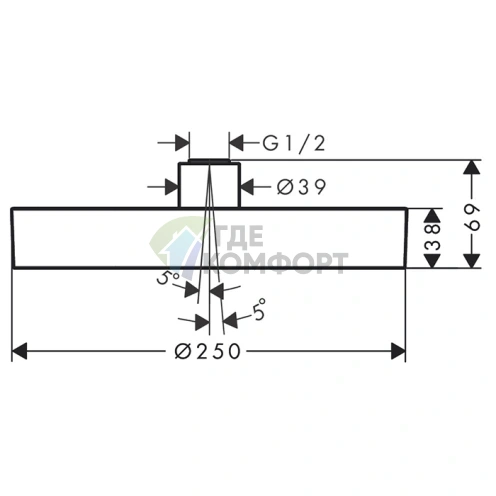 Верхний душ HG Rainfinity 250 мм с потолочным держателем, 1 струя, хром (26229000) - фото 2